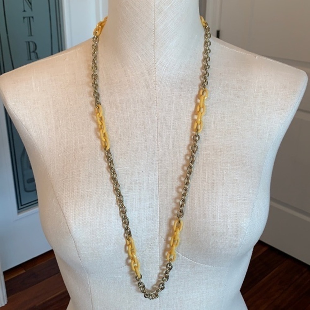 J. Crew long yellow acrylic and gold chain link